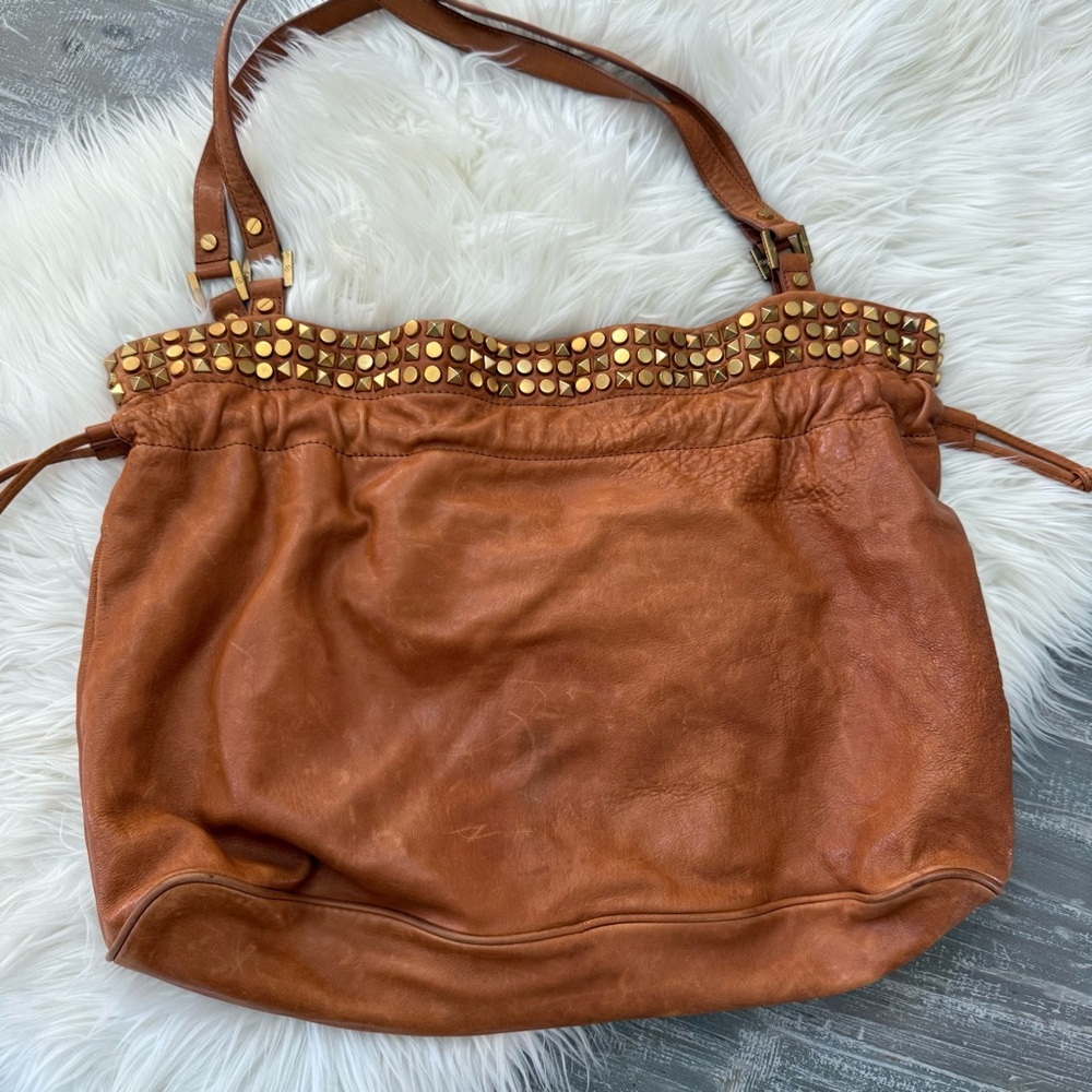 TORY BURCH Tan Studded Linden Leather Tote Bag - Picture 7 of 8
